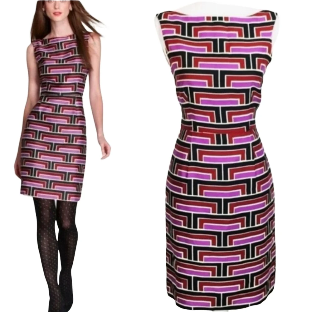KATE SPADE Florence Broadhurst Sleeveless Geometric Print Silk Blend Dress Sz 0